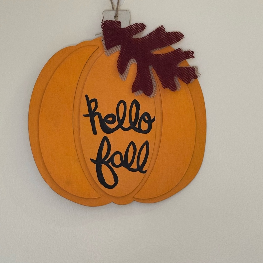 HAND CRAFTED- hand painted ‘Hello Fall’ Orange Pumpkin Sign